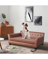 Bingopaw Leathaire Pet Couch Luxury Dog Bed sofa with Bolster for Medium Large Dog