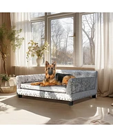 Bingopaw Pet Dog Couch Bed Deluxe Dutch Velvet Upholstered Sofa Bed Removable Cushion