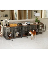 Bingopaw Heavy Wooden Dog Crate Furniture End Table Pet Kennel Puppy Cage w Four Doors