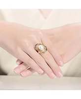 Genevive Sterling Silver 14K Gold Plated with Genuine Freshwater Pearl Ring