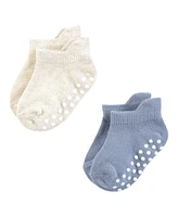 Touched by Nature Baby Boys Organic Cotton Socks with Non-Skid Gripper for Fall Resistance, Blue Neutral, 0-6 Months