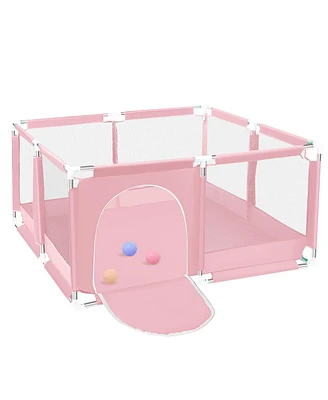 Comomy Baby Playpen Play Yard Portable 4 Panel Baby Safety Playpen for Infant Toddler