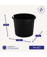 Homz 17 Gal Plastic Open Storage Round Utility Tub with Handles, Black (2 Pack)