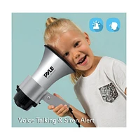 Pyle 30-Watt Portable Megaphone with Siren, Adjustable Volume, Lightweight, Battery Operated, Silver Bullhorn
