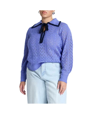 Eloquii Women's Plus Size Collared Sweater With Tie