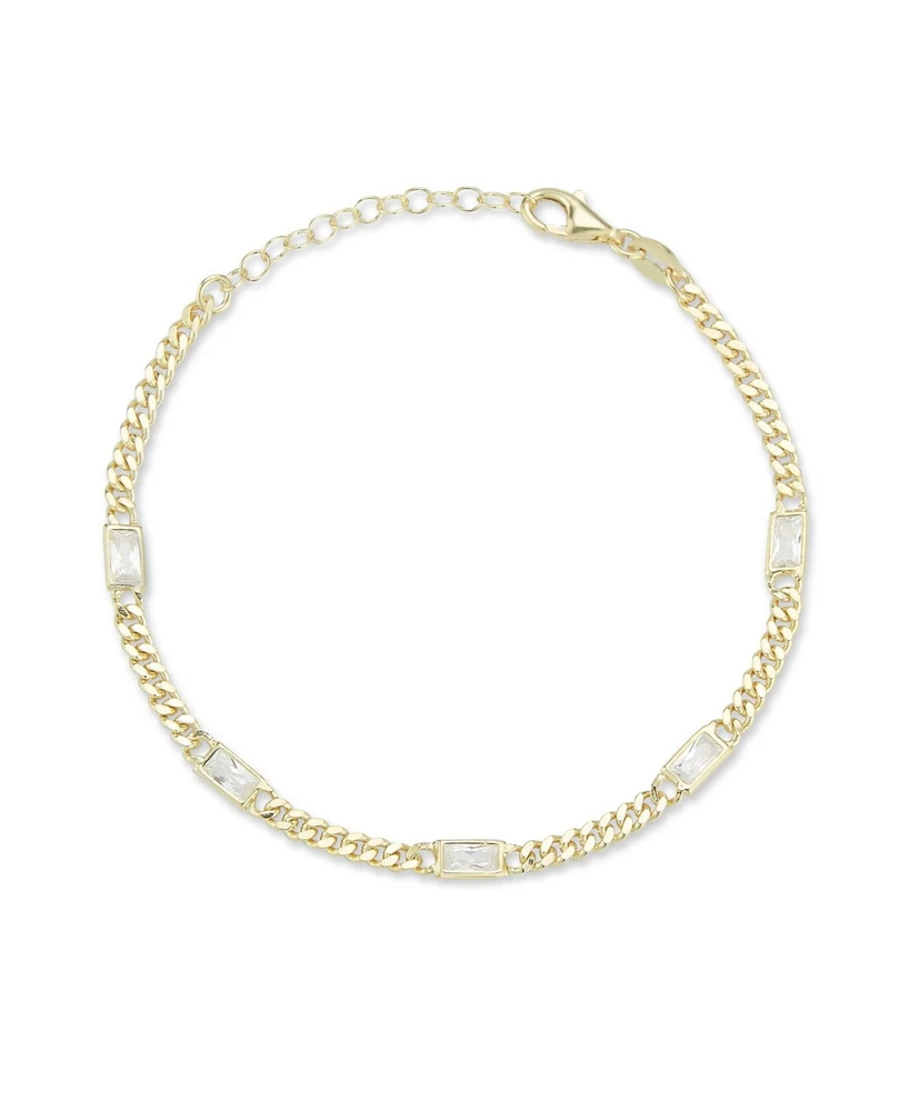 Rachel Zoe Sterling Silver Curb Chain Bracelet With Baguette Stones