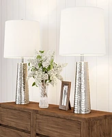 Lavish Home 26" Hammered Flared Drum Shaped Table Lamp Set