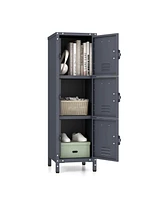 Gouun Metal Storage Locker with 3 Lockable Doors and Adjustable Feet