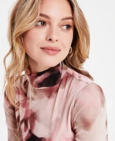 Bar Iii Women's Turtleneck Watercolor Mesh Dress, Exclusively at Macy's