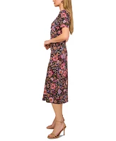 Msk Women's Floral-Print Short-Sleeve Midi Dress