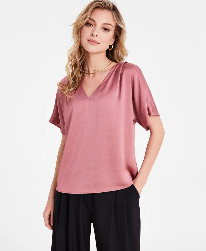 Bar Iii Women's Satin V-Neck Blouse, Exclusively at Macy's