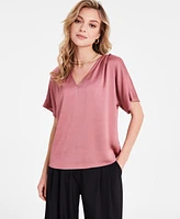 Bar Iii Women's Satin V-Neck Blouse, Exclusively at Macy's