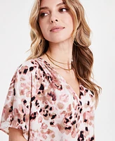 Bar Iii Women's Printed Satin V-Neck Blouse, Exclusively at Macy's