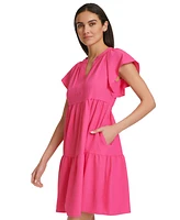 Calvin Klein Women's Split-Neck Tiered A-Line Dress