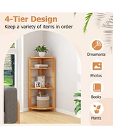 Gouun 4-Tier Corner Shelf with Rubber Wood Frame and Anti-Toppling Kit