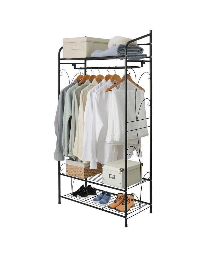 Unho Metal Clothes Rack: Garment Hanging Storage Shelf Shoes Stand for Bedroom Living Room