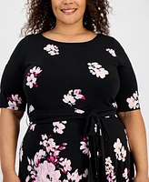 Kasper Plus Printed Tie-Waist Midi Dress