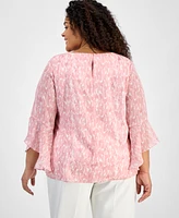 Kasper Plus Size Printed Bell-Sleeve Blouse