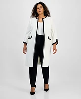 Kasper Plus Contrast Trim Long Topper Jacket