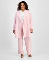 Kasper Plus Melange Crepe Drape-Lapel Open-Front Blazer