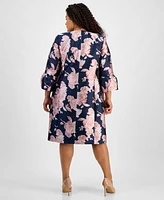 Kasper Plus Jacquard Floral Open-Front Topper