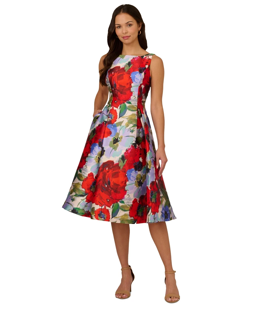 Adrianna Papell Women's Floral-Print Mikado Midi Dress