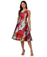 Adrianna Papell Women's Floral-Print Mikado Midi Dress