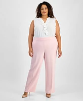 Kasper Plus Melange Crepe Wide-Leg Pull-On Pants