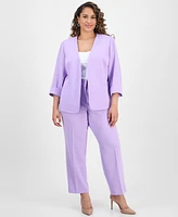 Kasper Plus 3/4-Sleeve Open-Front Blazer