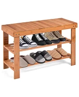 Gouun 3 Tier Bamboo Bench Storage Shoe Shelf