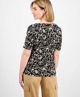 Style & Co Petite Gram Floral Elbow-Sleeve Tee, Exclusively at Macy's