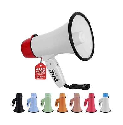 Pyle Portable Megaphone with Siren, 20 Watt Power, Aux Input for MP3, Automatic Siren, Lightweight