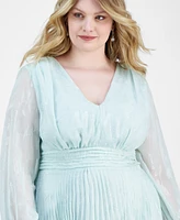 Taylor Plus Shimmering Floral Pleated Chiffon Maxi Dress