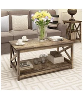 Slickblue Contemporary 2-Tier Farmhouse Coffee Table with Rustic Wood Finish for Living Room