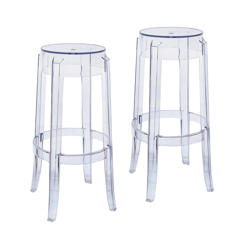 LeisureMod Averill Plastic Barstool with Clear Acrylic Seat and Legs, Set of 2