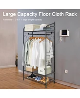 Unho Metal Clothes Rack: Garment Hanging Storage Shelf Shoes Stand for Bedroom Living Room