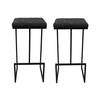 LeisureMod Quincy Leather Bar Stools With Metal Frame Set of 2