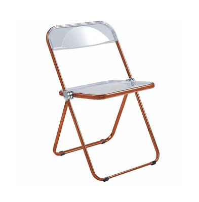 LeisureMod Lawrence Acrylic Folding Chair With Orange Metal Frame