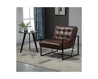 Slickblue Retro Tufted Faux Leather Metal Frame Accent Chair