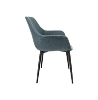 LeisureMod Markley Modern Leather Dining Arm Chair With Metal Legs