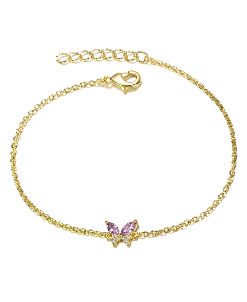 GiGiGirl 14k Gold Plated with Pink Cubic Zirconia Butterfly Charm Bracelet