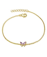 GiGiGirl 14k Gold Plated with Pink Cubic Zirconia Butterfly Charm Bracelet