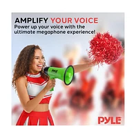 Pyle 20-Watt Mini Megaphone Speaker with Siren, Adjustable Volume, Lightweight, Battery Operated, Green Bullhorn