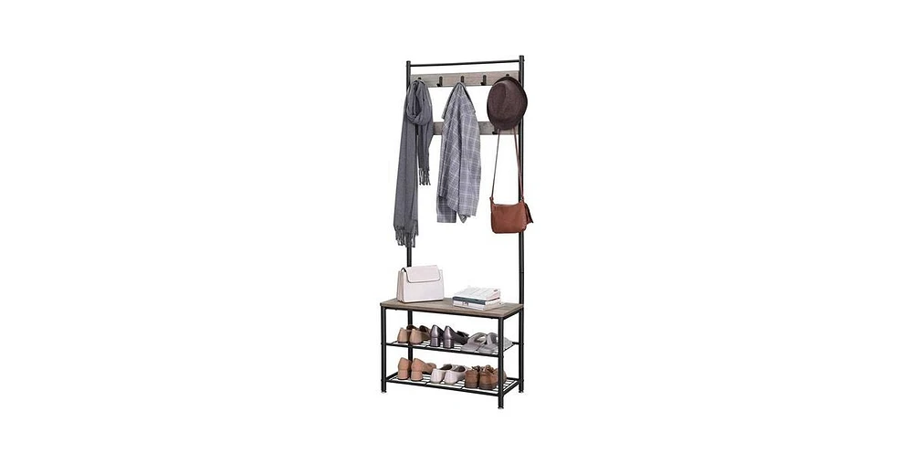 Slickblue Modern Industrial Entryway Coat Rack and Shoe Bench with 2 Shelves for Storage and Organization