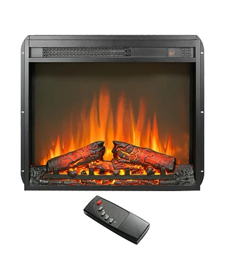 Mondawe 23Inch Electric Fireplace,Ultra Thin Heater With Log Set&Realistic Flame And Remote Control