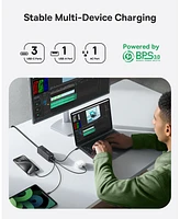 Baseus PowerCombo Mini Power Strip 5 in 1 Charging Station 67W Usb C Fast Charger,5ft Flat Extension Cord with 2 Ac Outlets