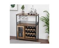 gaomon Wine Bar Cabinet with Detachable Wine Rack, Bar Rack Cabinet with Glass Holder and 1 Drawer, Mesh Door