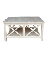 Slickblue Square Unfinished Solid Wood Coffee Table with Bottom Shelf