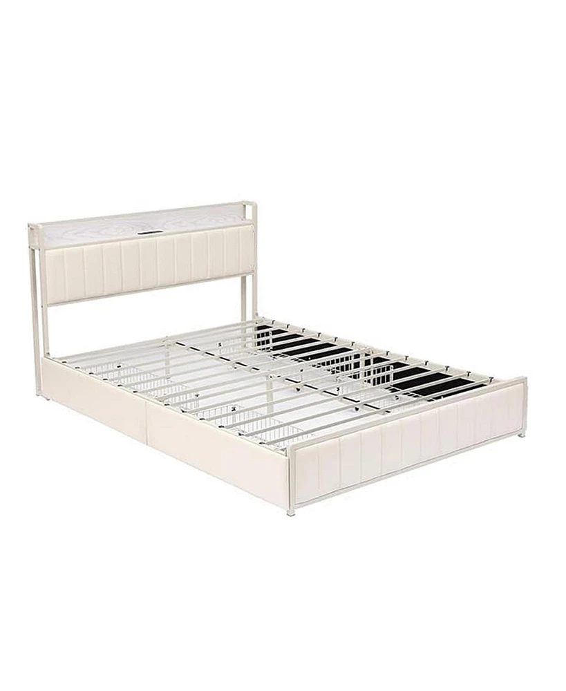 gaomon Full Size Bed Frame with Storage Headboard, Bed Frame with Faux Leather Headboard & Footboard, Strong Wood Slats, No Box Spring Required