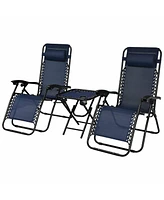 Gymax 3PCS Zero Gravity Recliner Lounge Chairs Pillows Table Portable Folding Navy